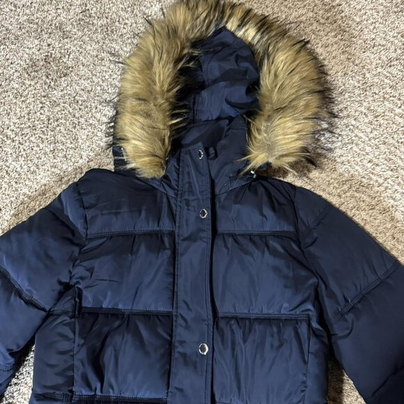 Tommy Hilfiger Coat Womens XS Navy Puffer Parka Faux Fur Hood Long Quilted Warm - Picture 3 of 10